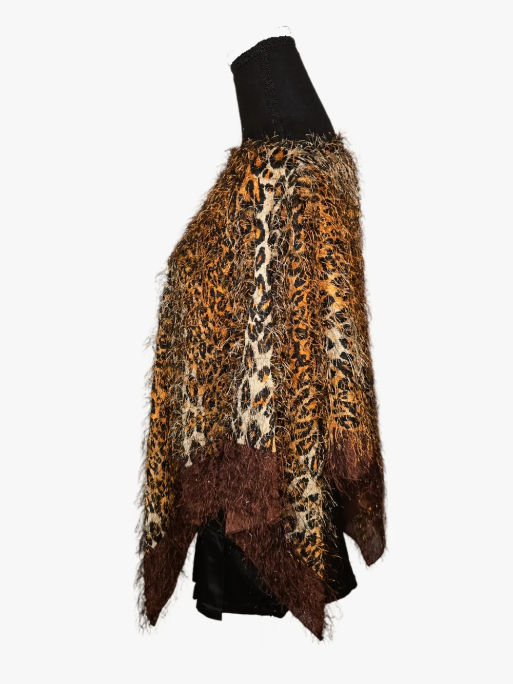 Y2k XOXO Fuzzy Leopard Print Poncho in Brown and Tan!